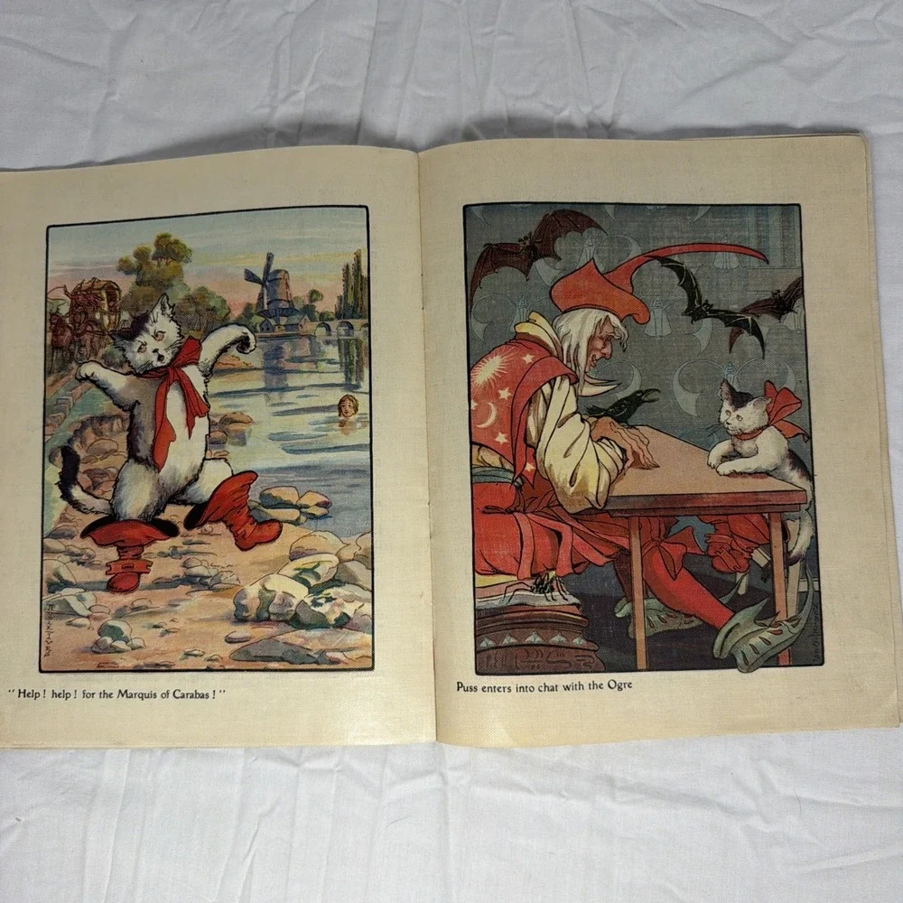 Antique Puss in Boots Linen Book 1907 McLoughlin Bros Home Series Vintage